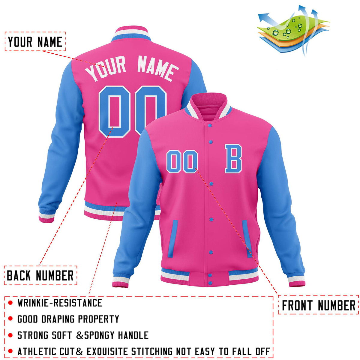 Custom Varsity Letterman Jacket Personalized Full-Snap Stitched Baseball Coats