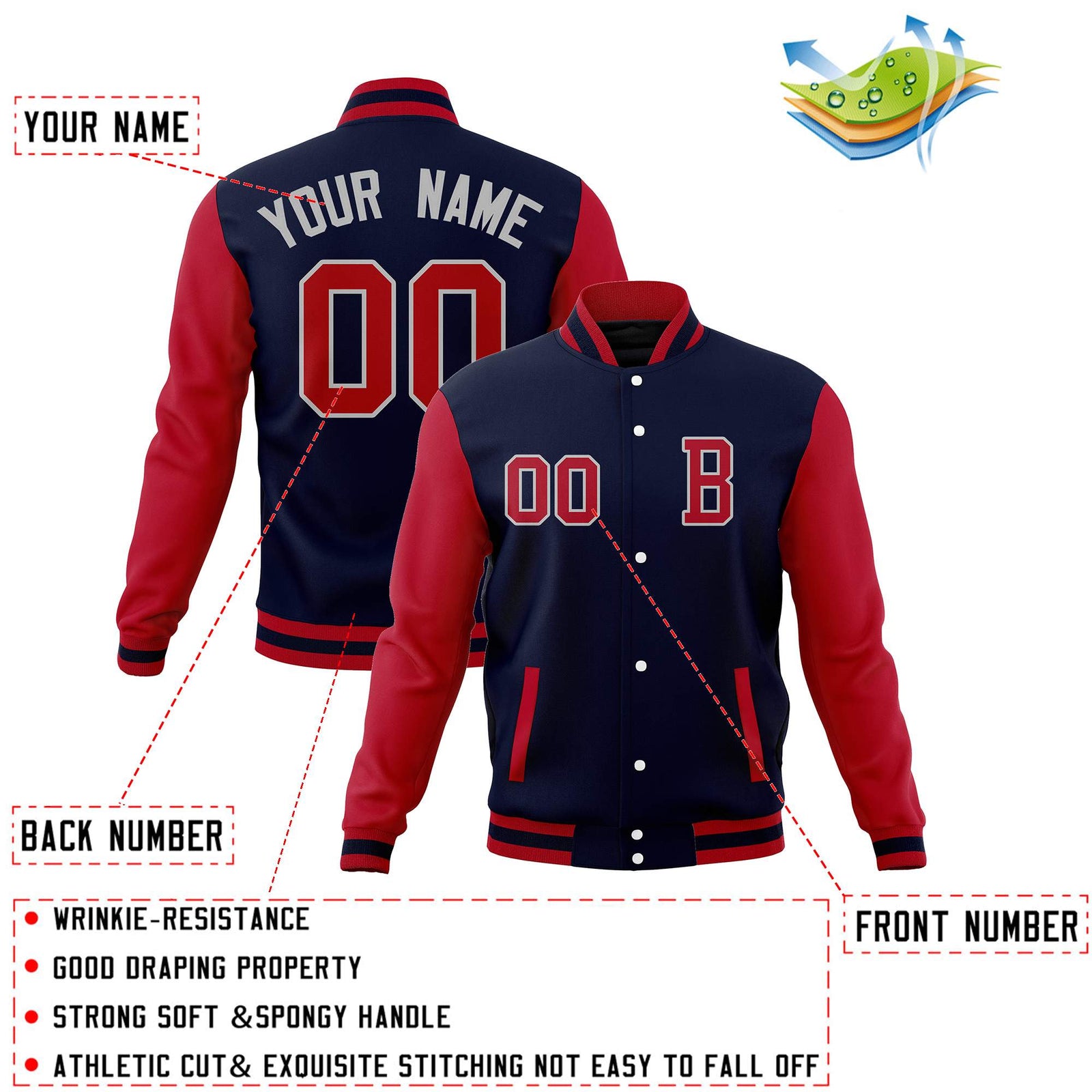 Custom Varsity Letterman Jacket Personalized Full-Snap Stitched Baseball Coats
