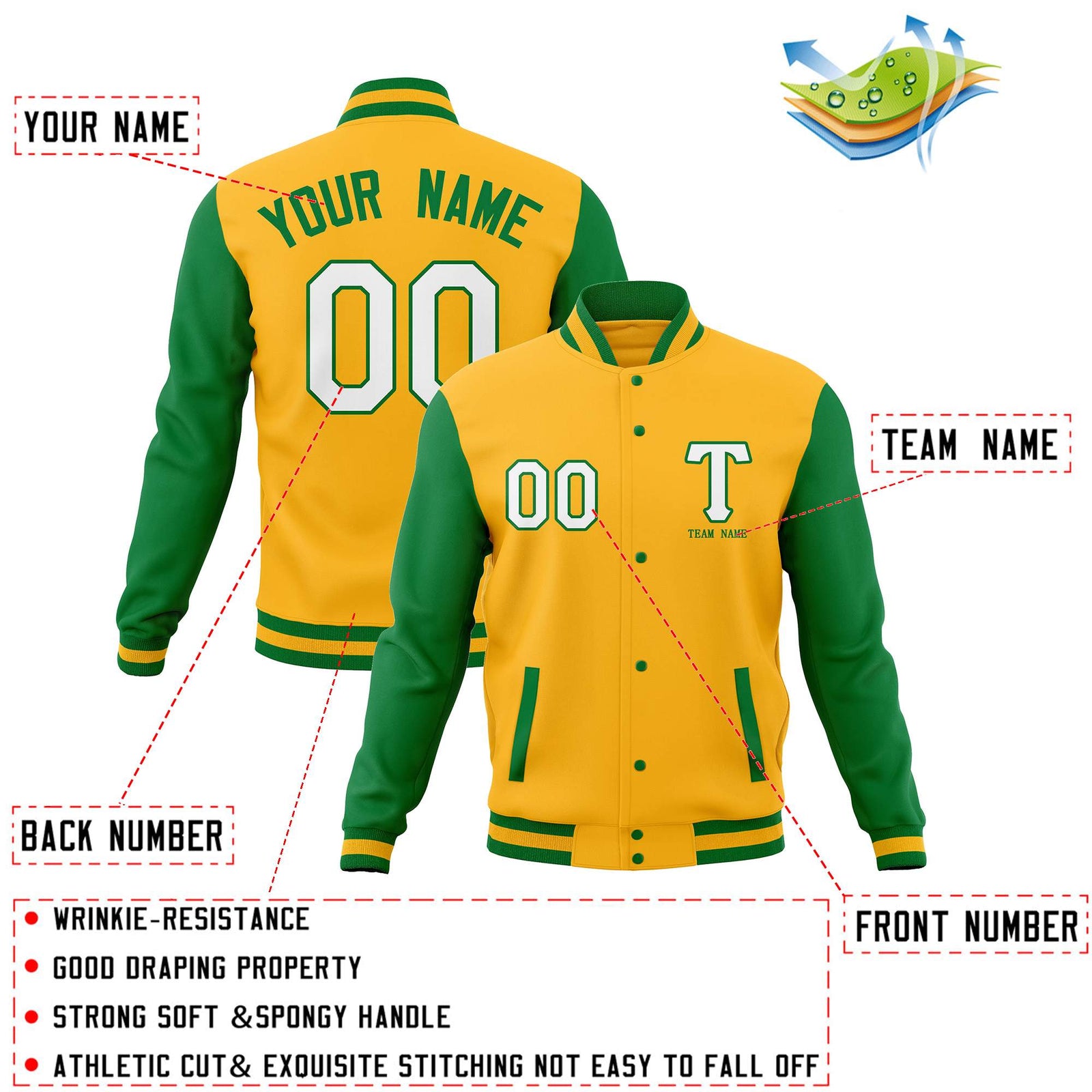 Custom Full-Snap Baseball Coats Stitched Letterman Varsity Jacket