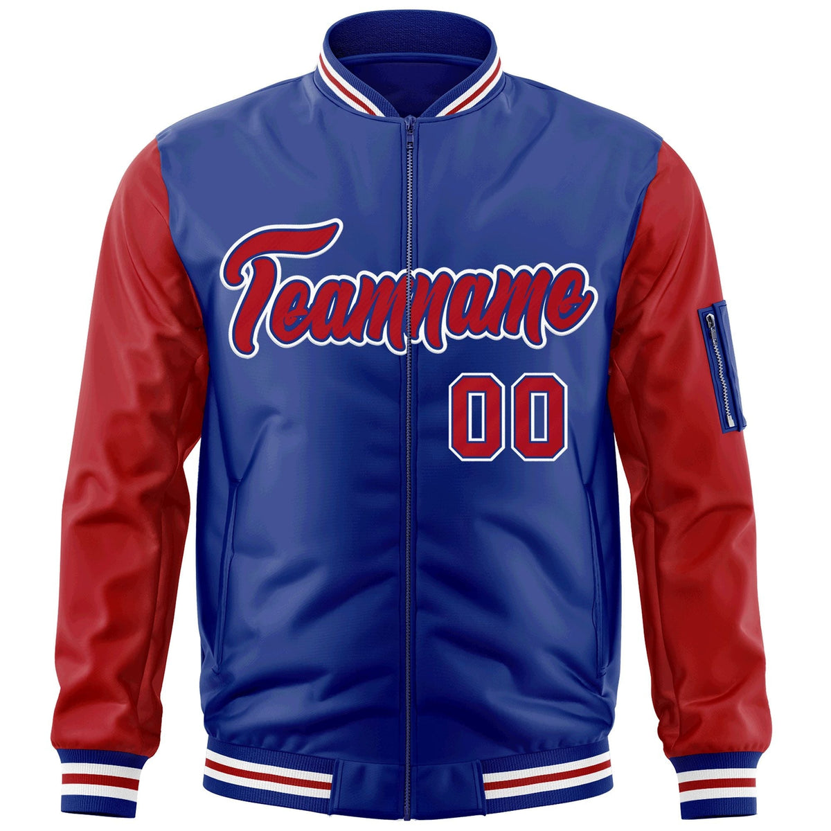 Custom Royal Red-White Varsity Full-Zip Raglan Sleeves Letterman Bomber Jacket