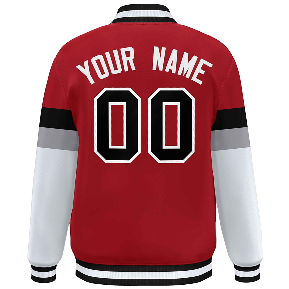 Custom Red Black-White Color Block Bomber Varsity Full-Snap Baseball Jacket