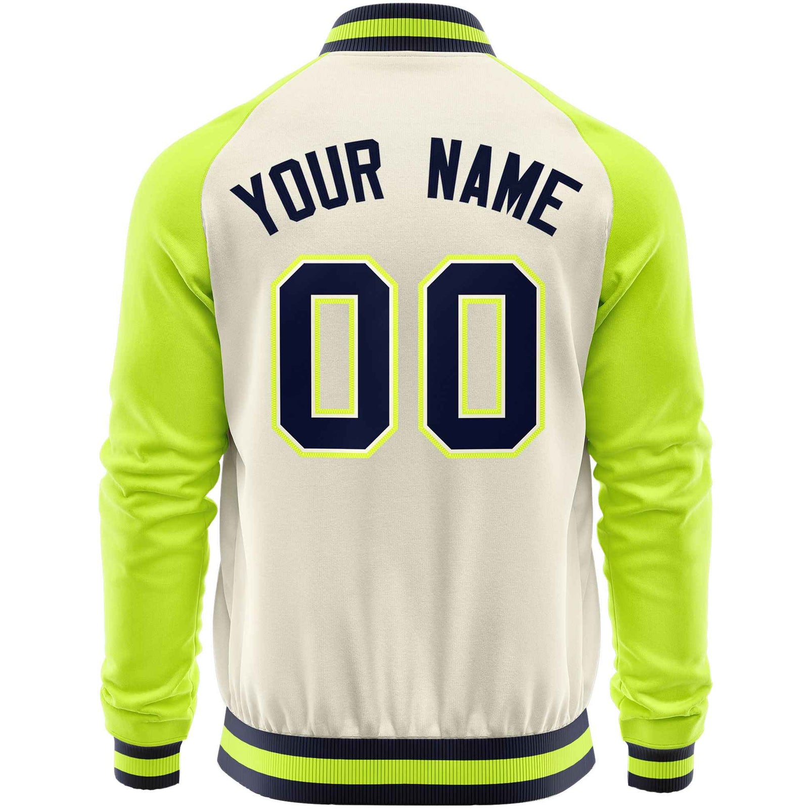 Custom Cream Neon Green Varsity Full-Zip Raglan Sleeves Letterman Baseball Jacket