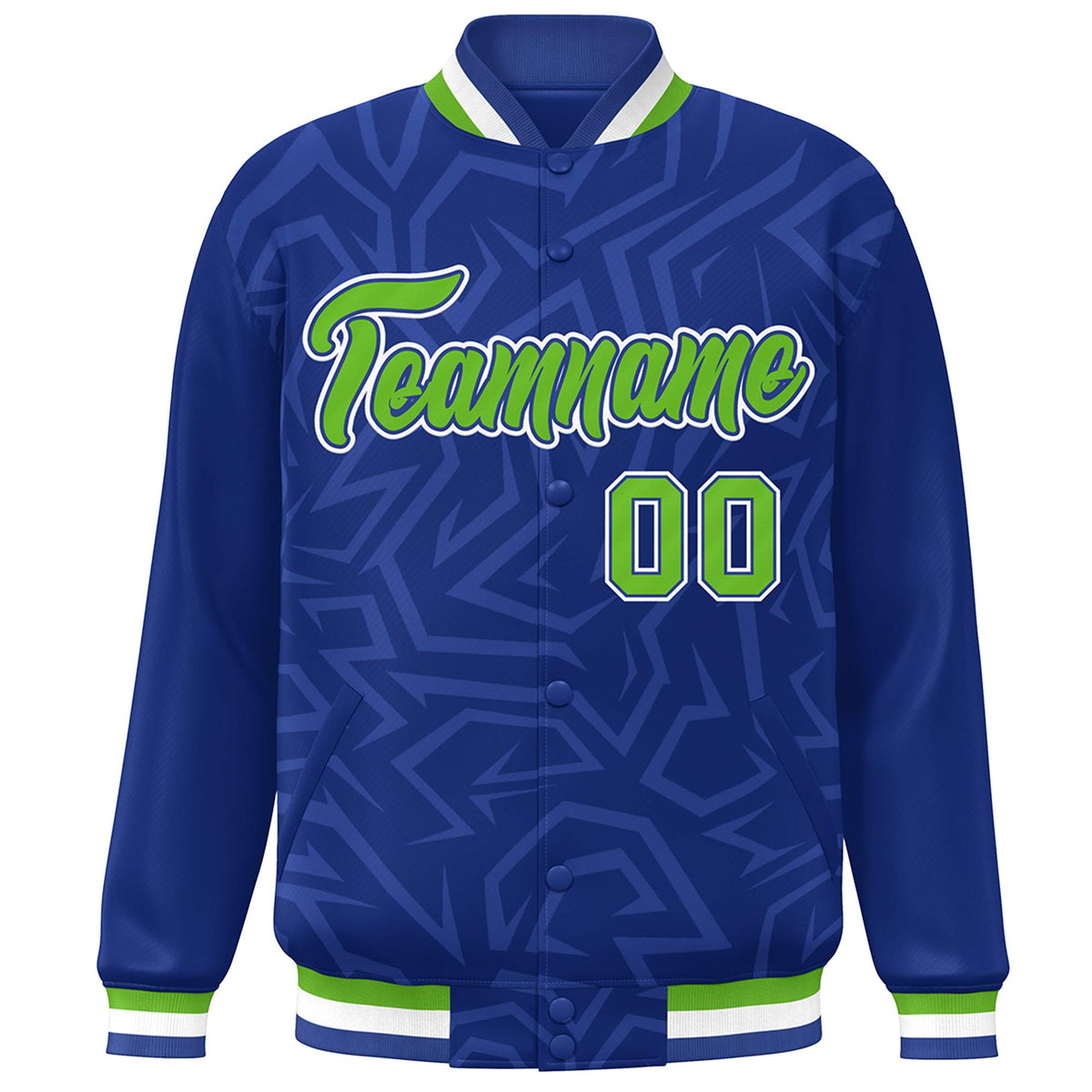 Custom Royal Green-White Stripe Graffiti Pattern Varsity Full-Snap Jacket