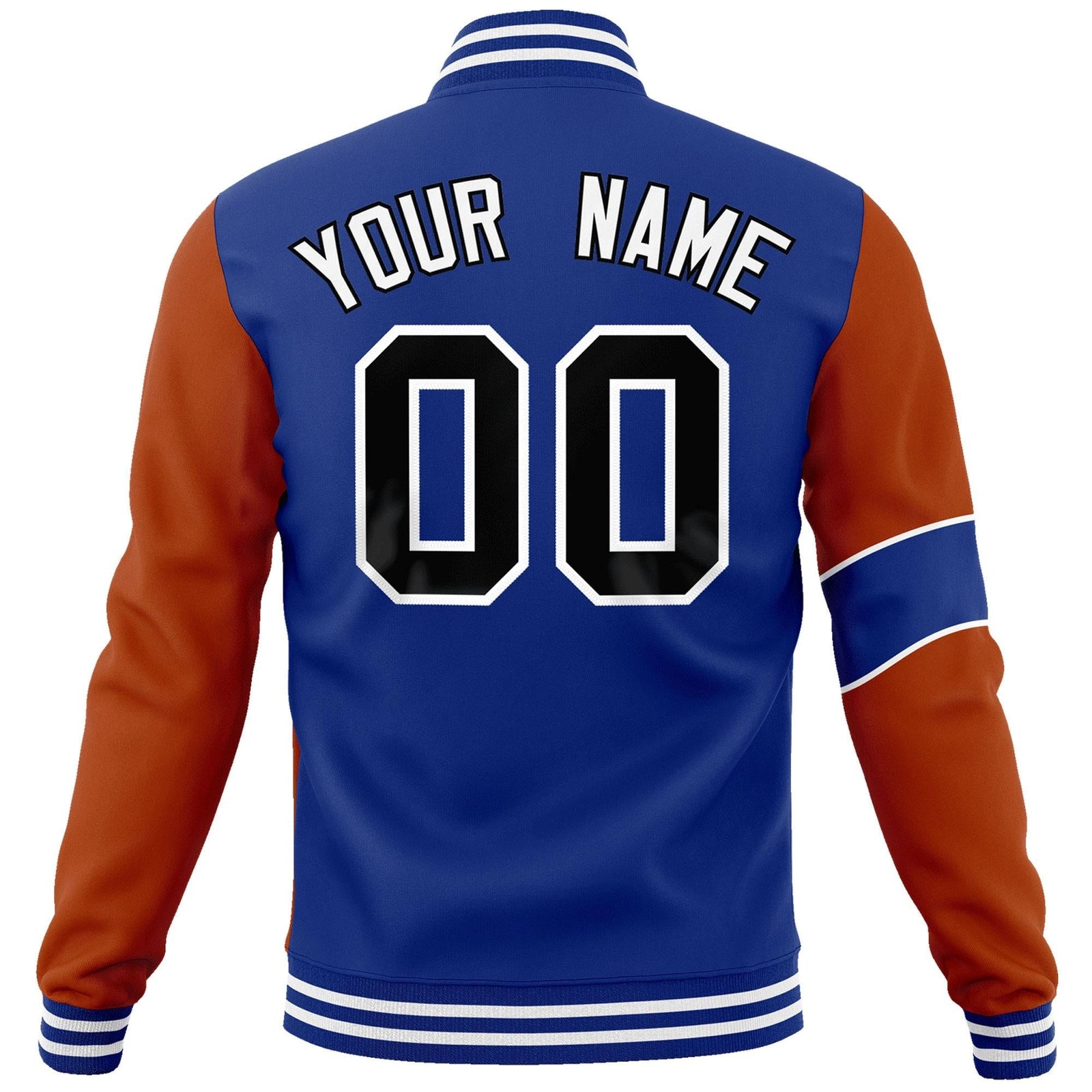 Custom Royal Orange-Black Letterman Two Tone Full-Snap Split Fashion Jacket