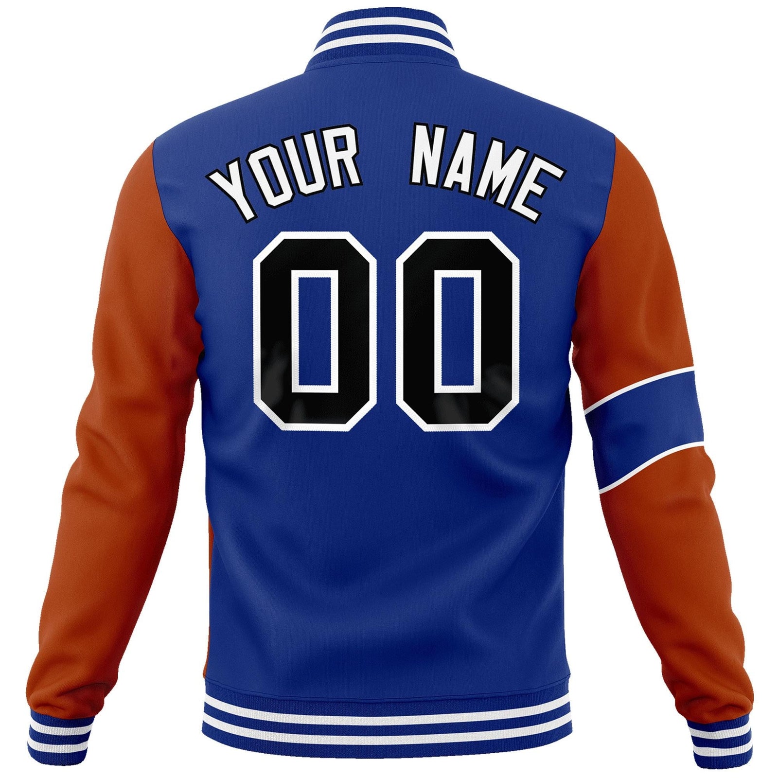 Custom Royal Orange-Black Letterman Two Tone Full-Snap Split Fashion Jacket