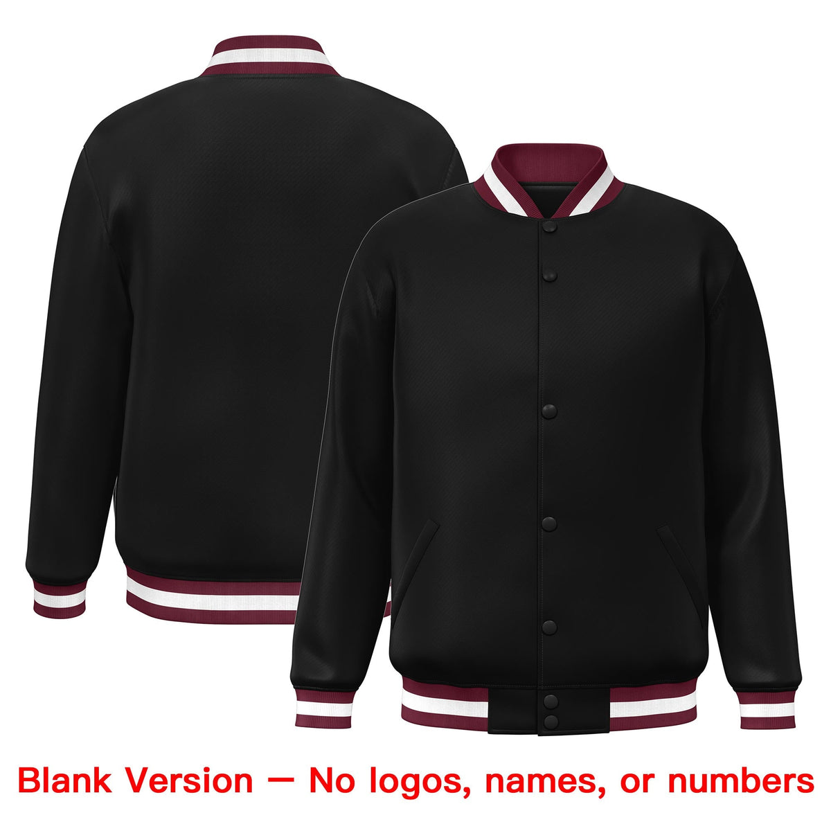 Custom Black White-Crimson Classic Style Varsity Full-Snap Letterman Jacket