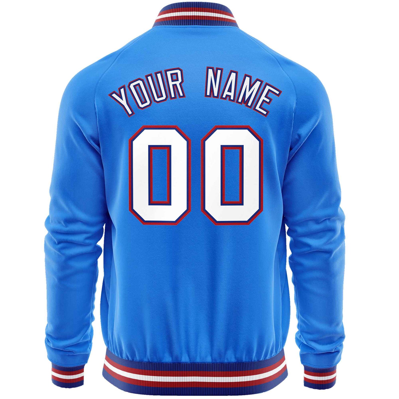 Custom Powder Blue White Classic Style Varsity Full-Zip Letterman Baseball Jacket