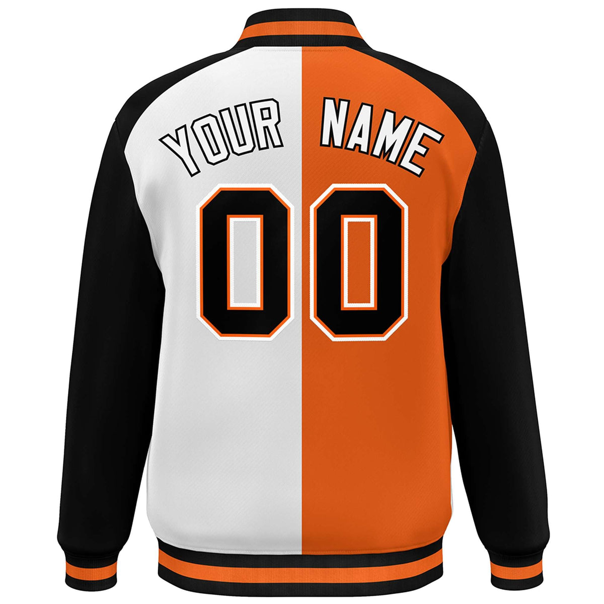 Custom Orange White-Black Color Block Bomber Varsity Baseball Jacket