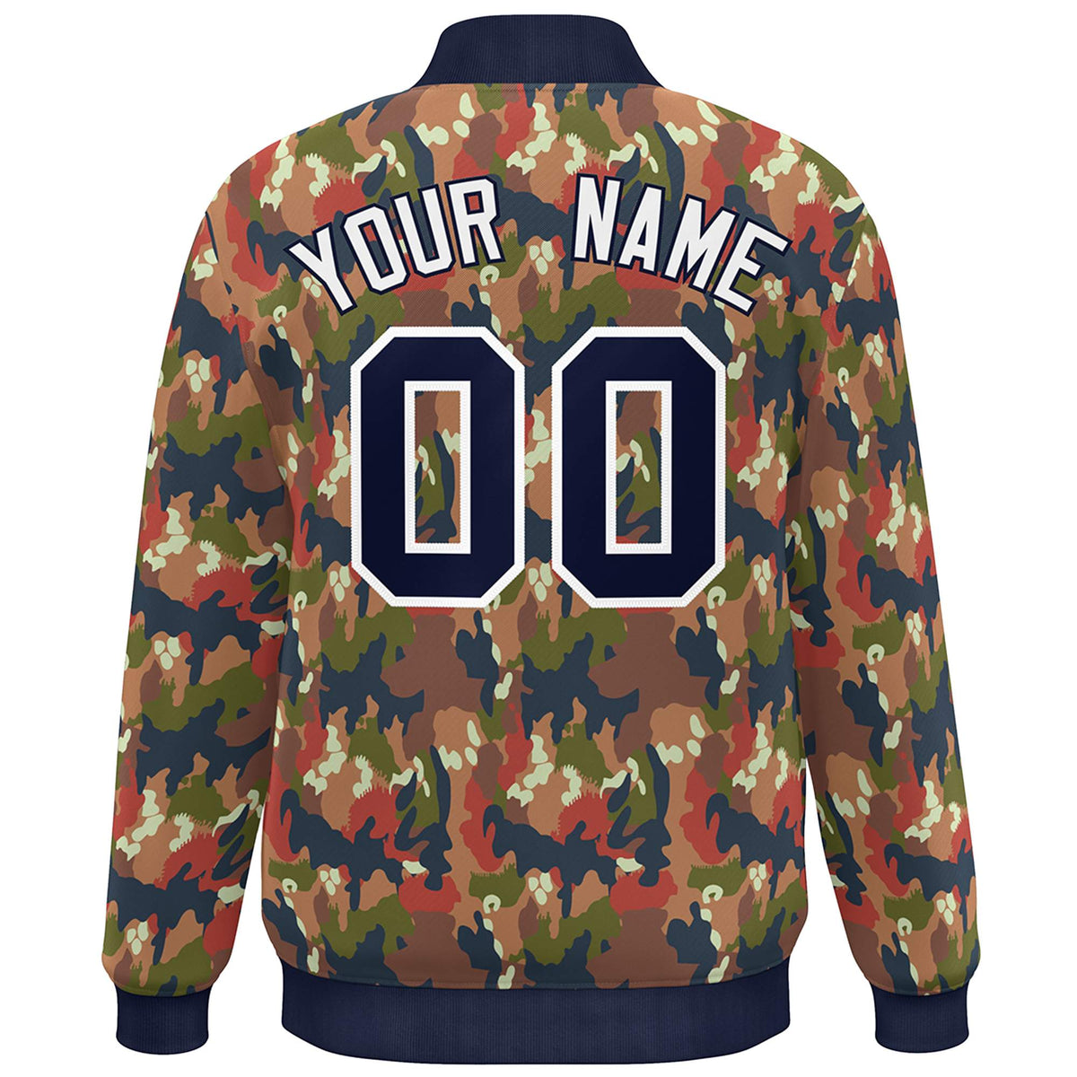 Custom Navy White Camo Varsity Full-Snap Letterman Bomber Jacket