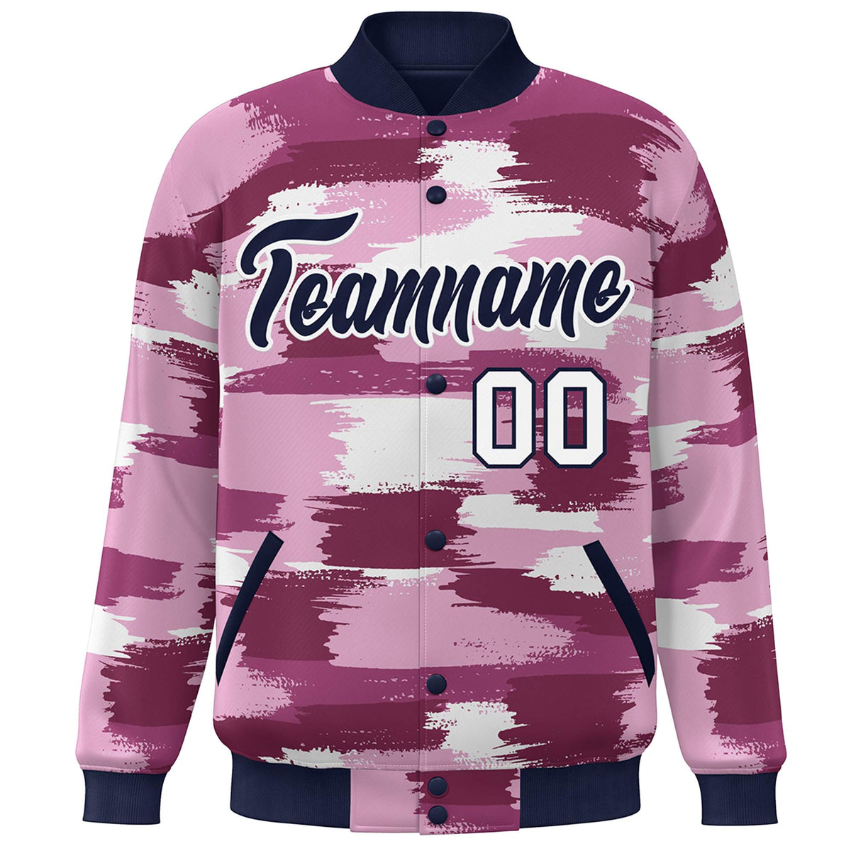 Custom Navy White Camo Varsity Full-Snap Letterman Bomber Jacket