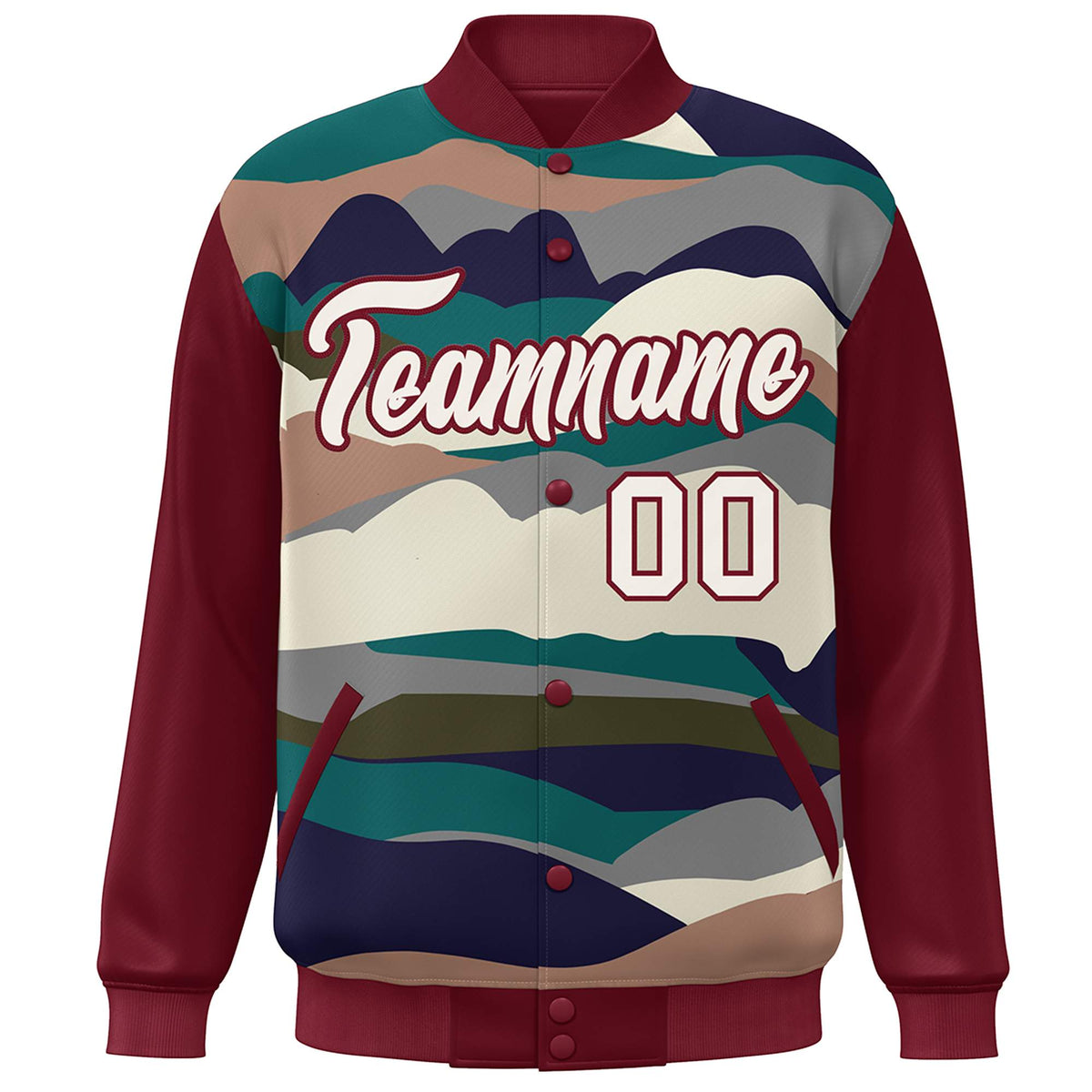 Custom Crimson Cream Multi Clouds Graffiti Pattern Varsity Full-Snap Jacket