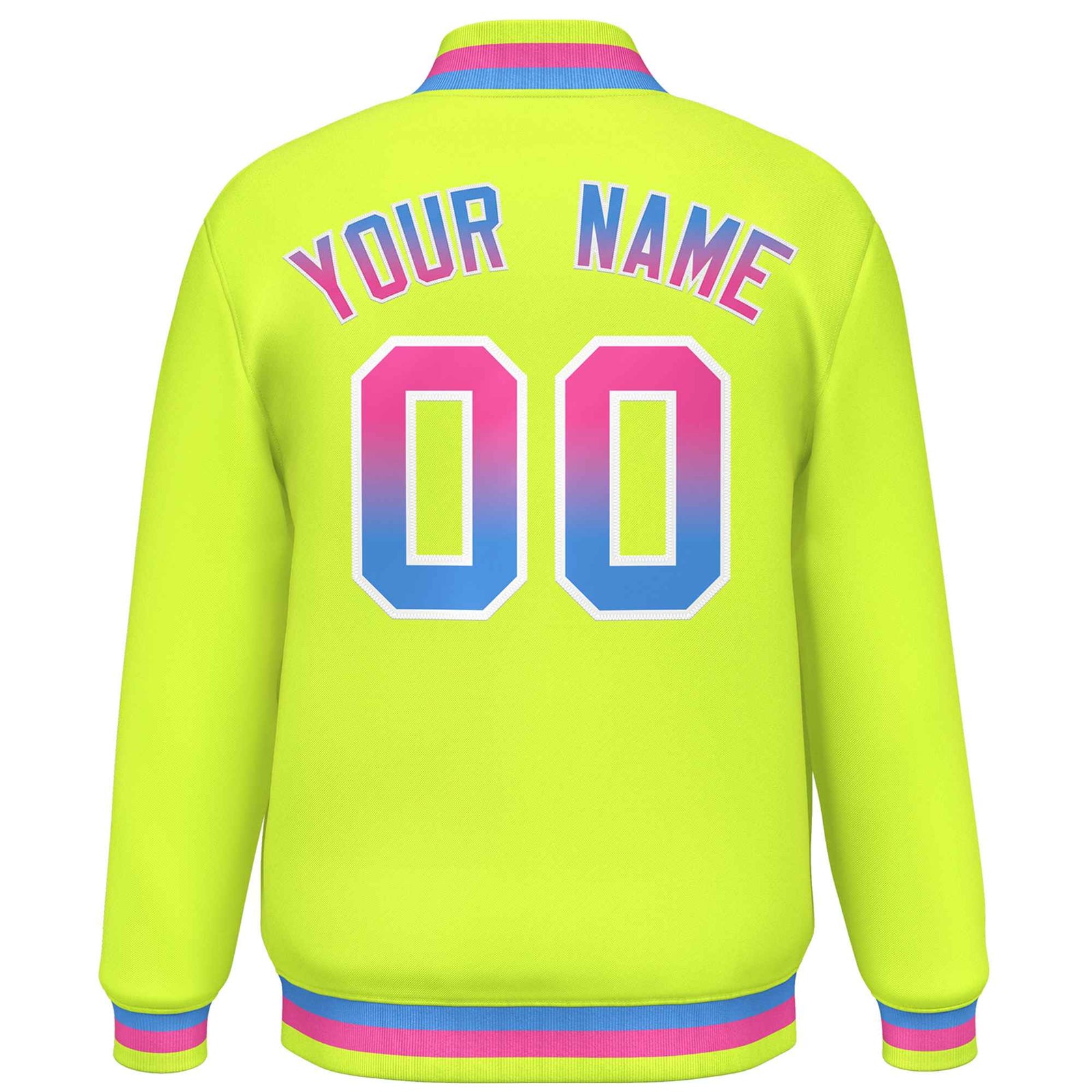 Custom Neon Green Varsity Full-Snap Gradient Font Letterman Baseball Jacket