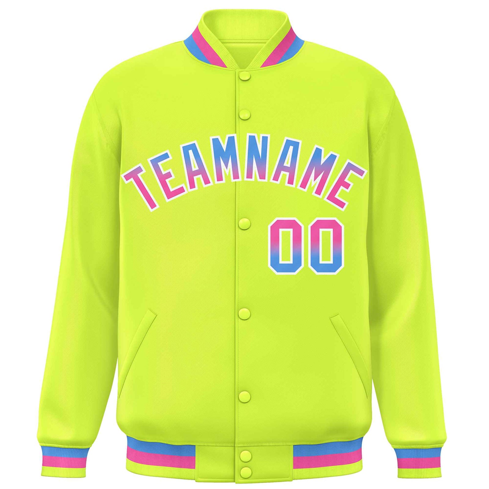 Custom Neon Green Varsity Full-Snap Gradient Font Letterman Baseball Jacket
