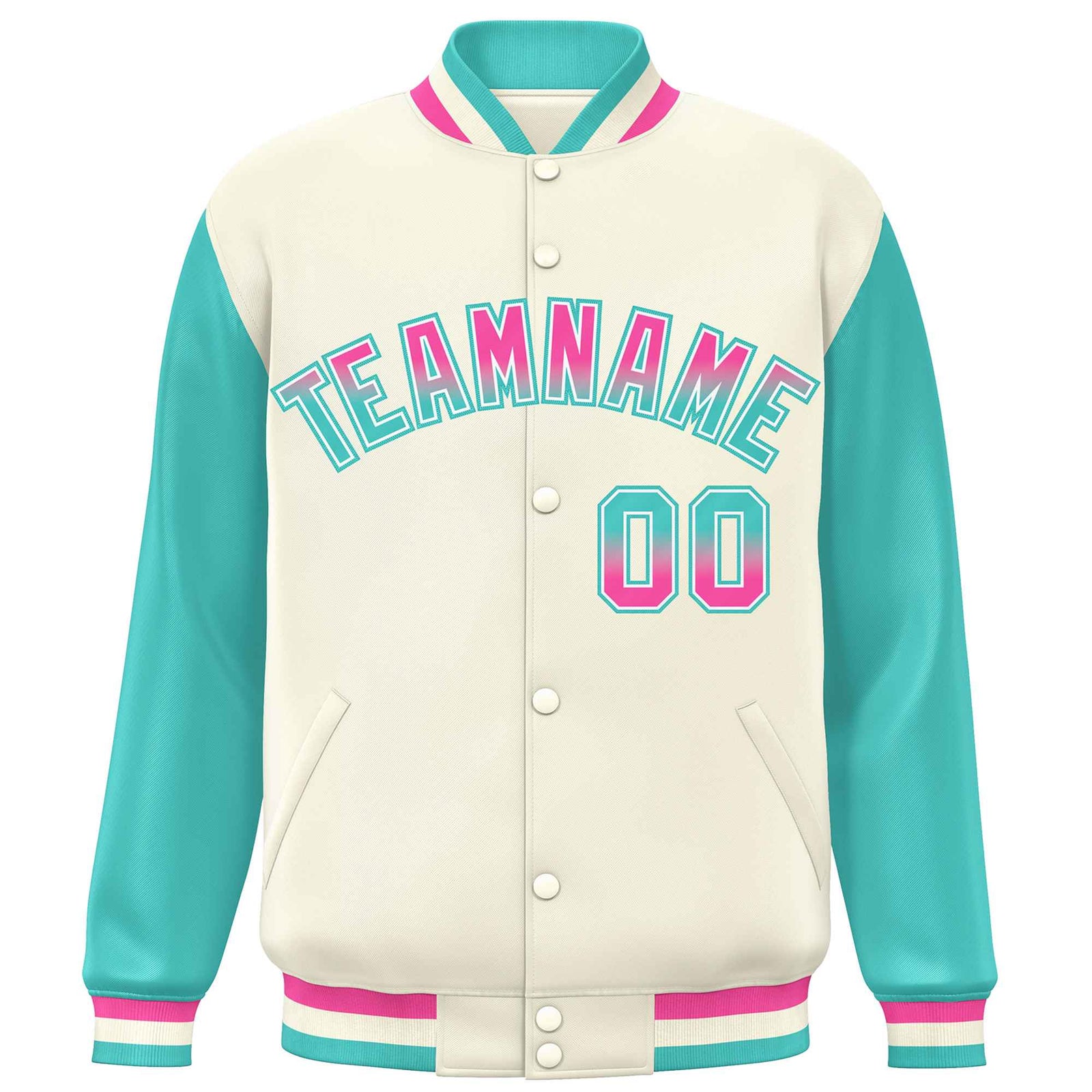 Custom Cream Aqua Varsity Full-Snap Raglan Sleeves Letterman Baseball Jacket