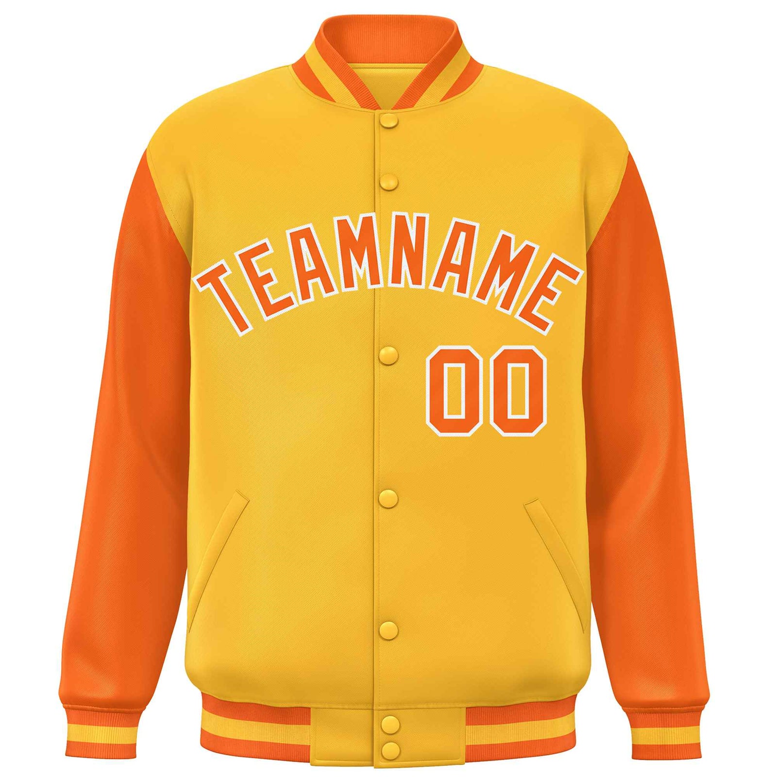 Custom Gold Orange Varsity Full-Snap Raglan Sleeves Letterman Baseball Jacket