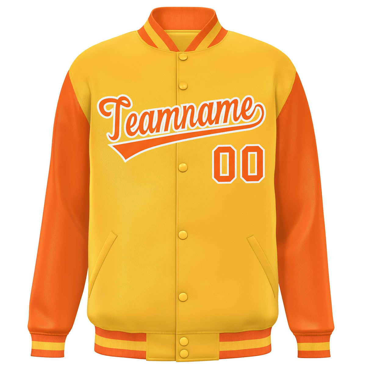 Custom Gold Orange Varsity Full-Snap Raglan Sleeves Letterman Baseball Jacket