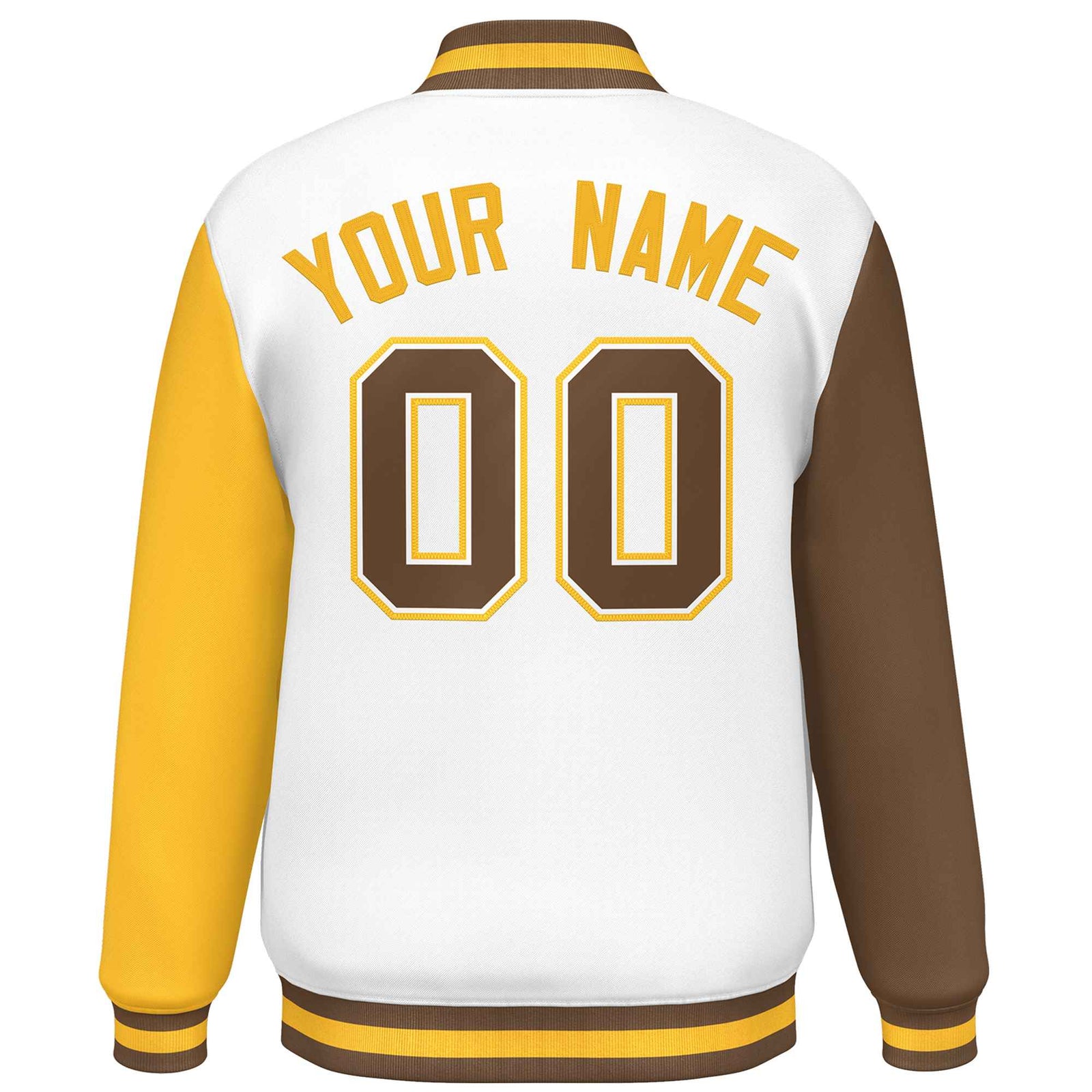 Custom White Light Brown-Gold Varsity Full-Snap Raglan Sleeves Letterman Baseball Jacket