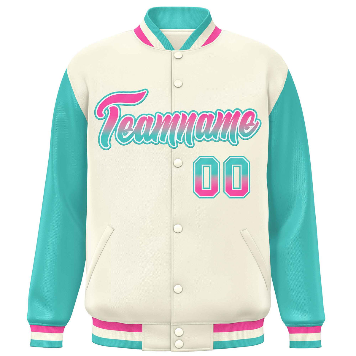Custom Cream Aqua Varsity Full-Snap Raglan Sleeves Letterman Baseball Jacket