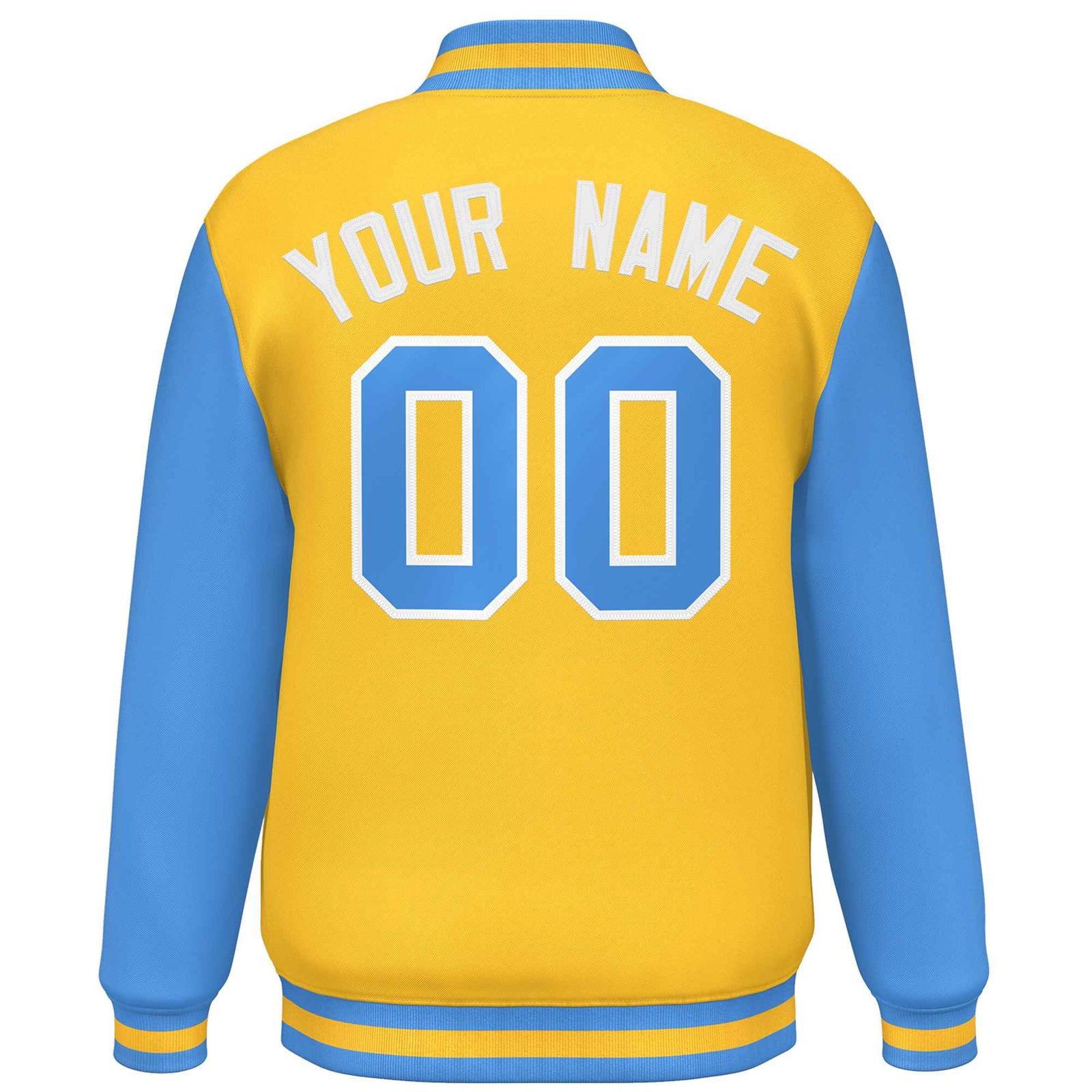 Custom Gold Powder Blue Varsity Full-Snap Raglan Sleeves Letterman Baseball Jacket