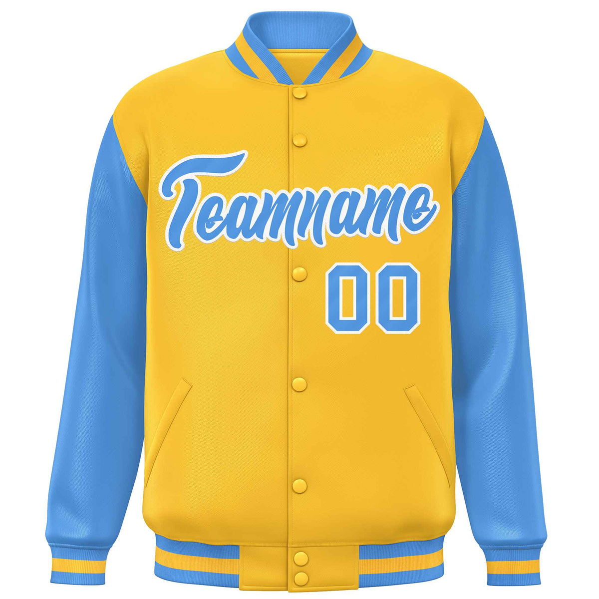 Custom Gold Powder Blue Varsity Full-Snap Raglan Sleeves Letterman Baseball Jacket