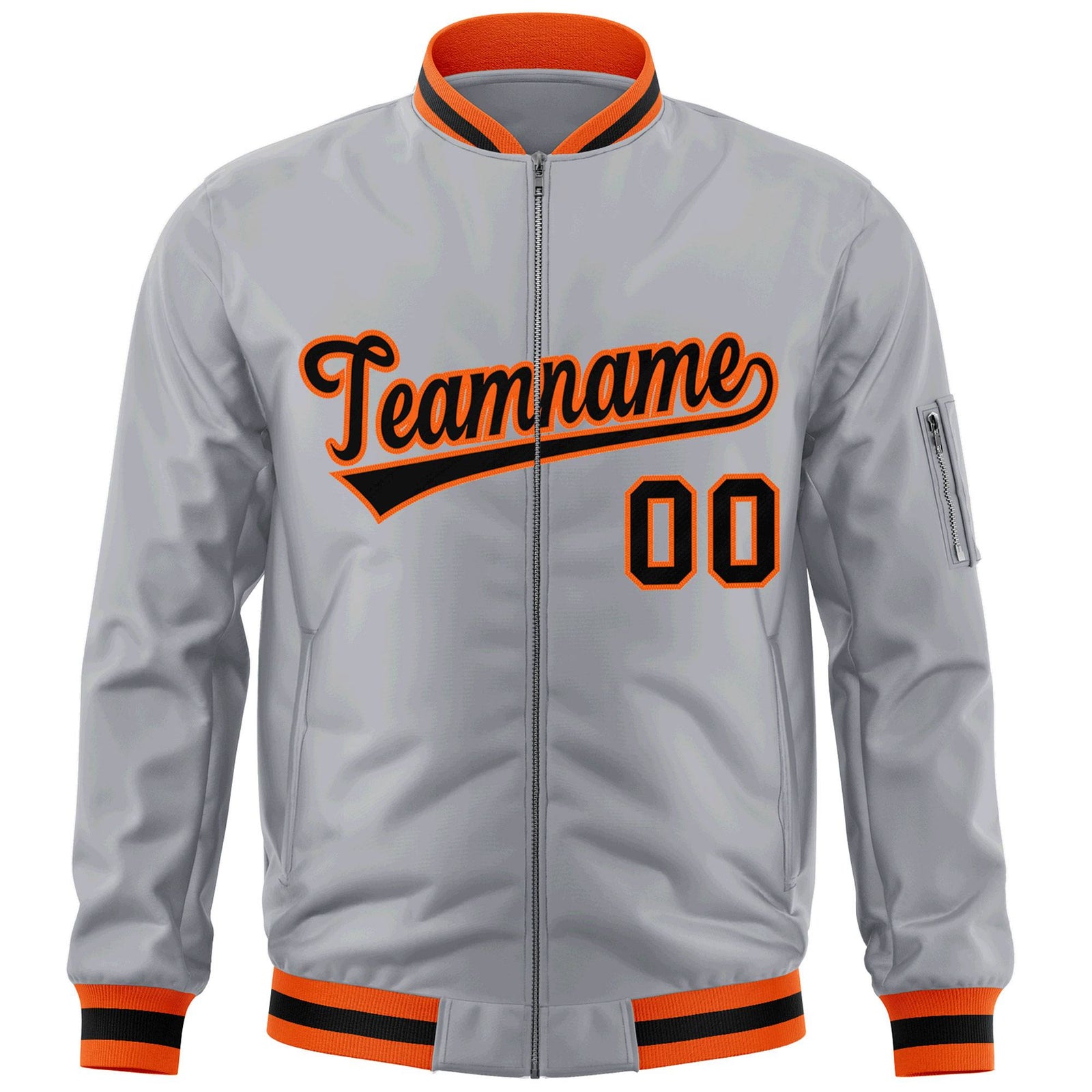 Custom Gray Black-Orange Varsity Full-Zip Letterman Bomber Jacket