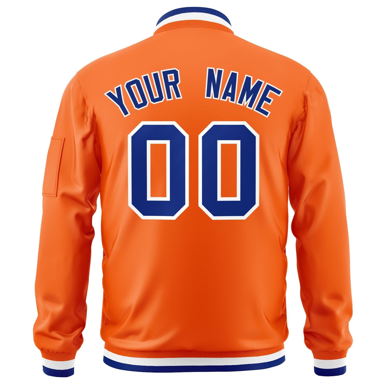 Custom Orange Royal-White Varsity Full-Zip Letterman Bomber Jacket