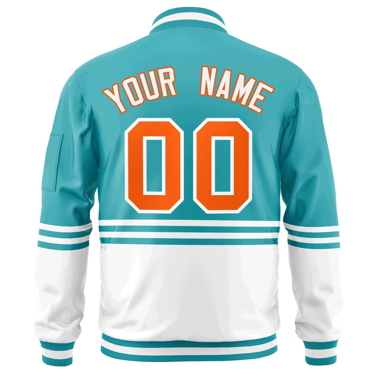 Custom Aqua Orange-White Varsity Full-Zip Color Block Letterman Bomber Jacket