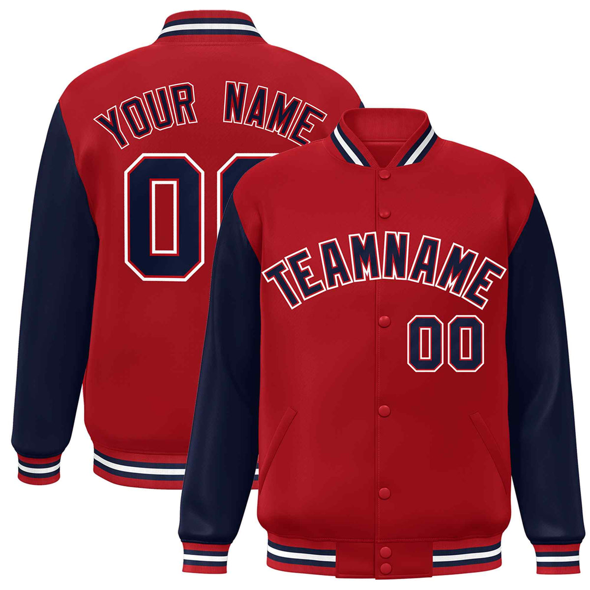 Custom Red NavyRaglan Sleeves Varsity Full-Snap Letterman Jacket