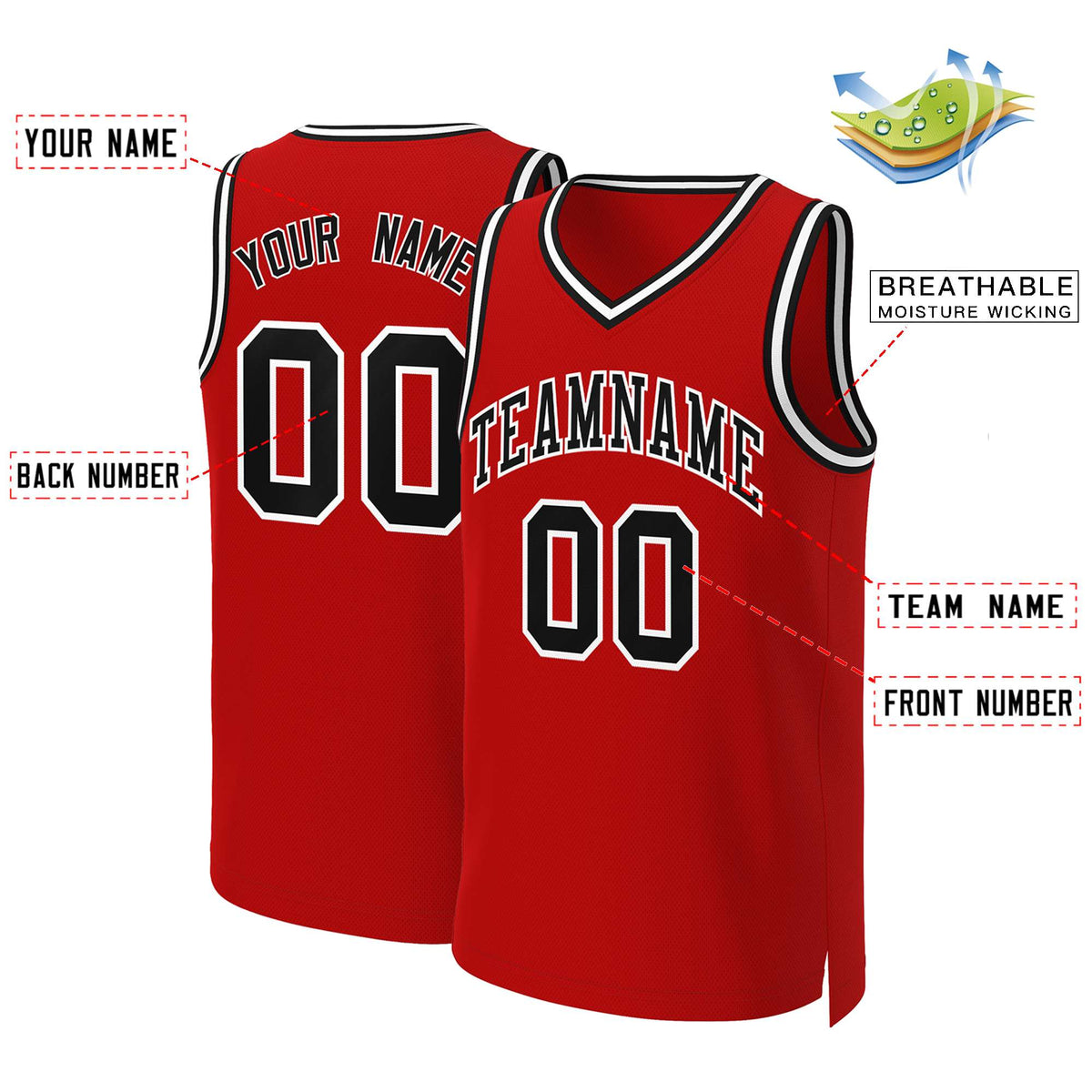 Custom Red Black-White Classic Tops Basketball Jersey