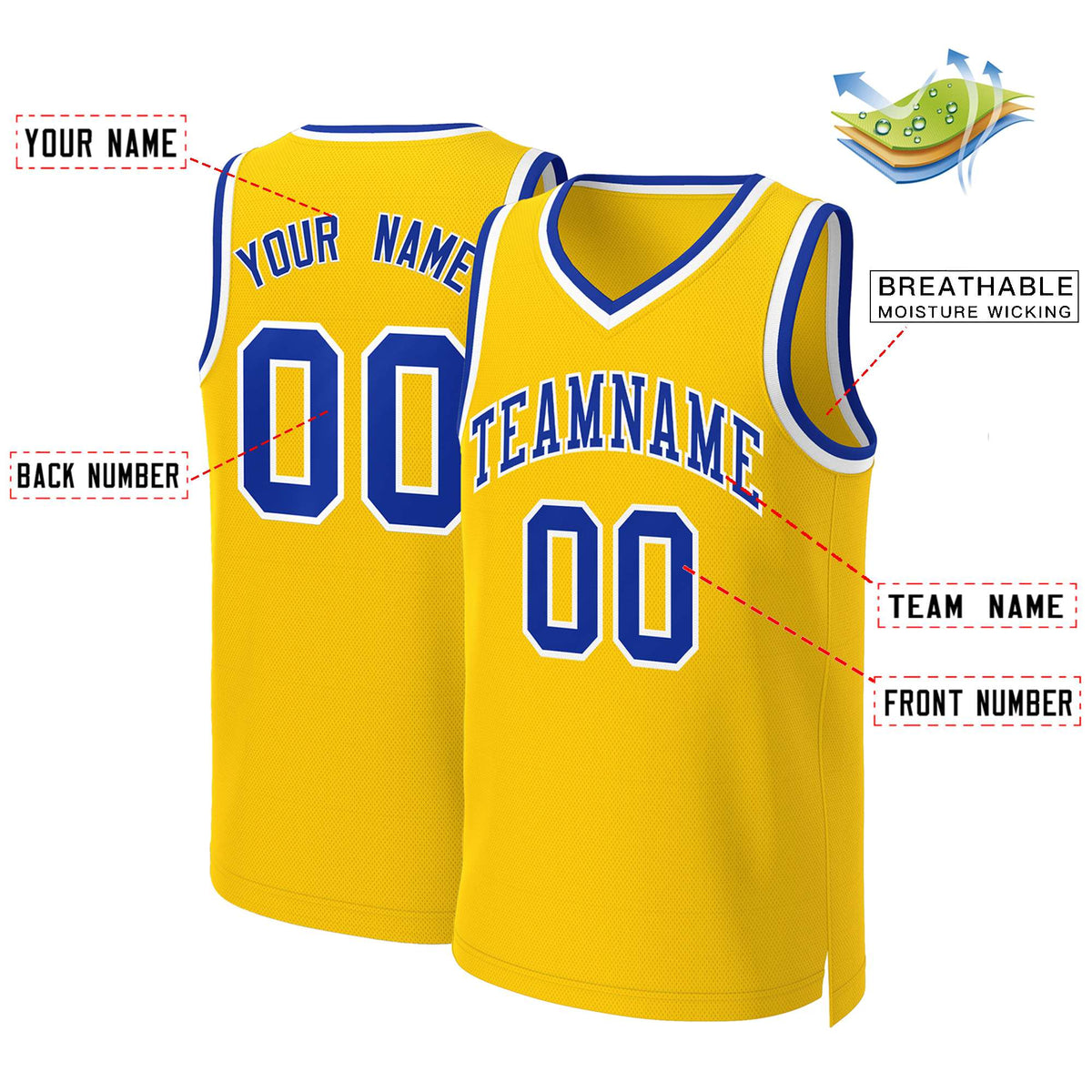 Custom Yellow Royal-White Classic Tops Basketball Jersey