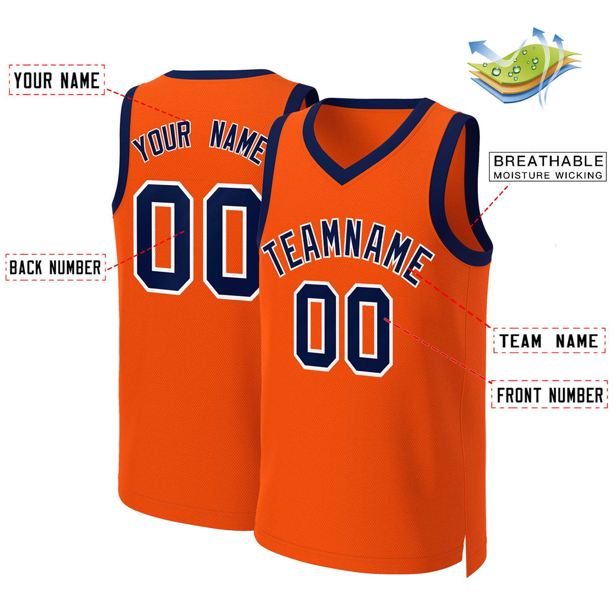 Custom Orange Navy-White Classic Tops Basketball Jersey