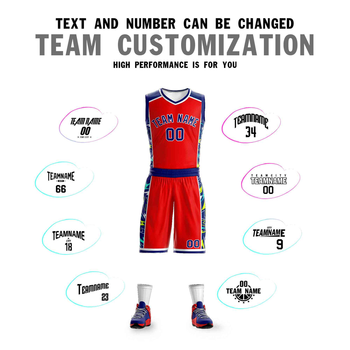 Custom Red Navy-White Graffiti Pattern Sets Lightning Basketball Jersey