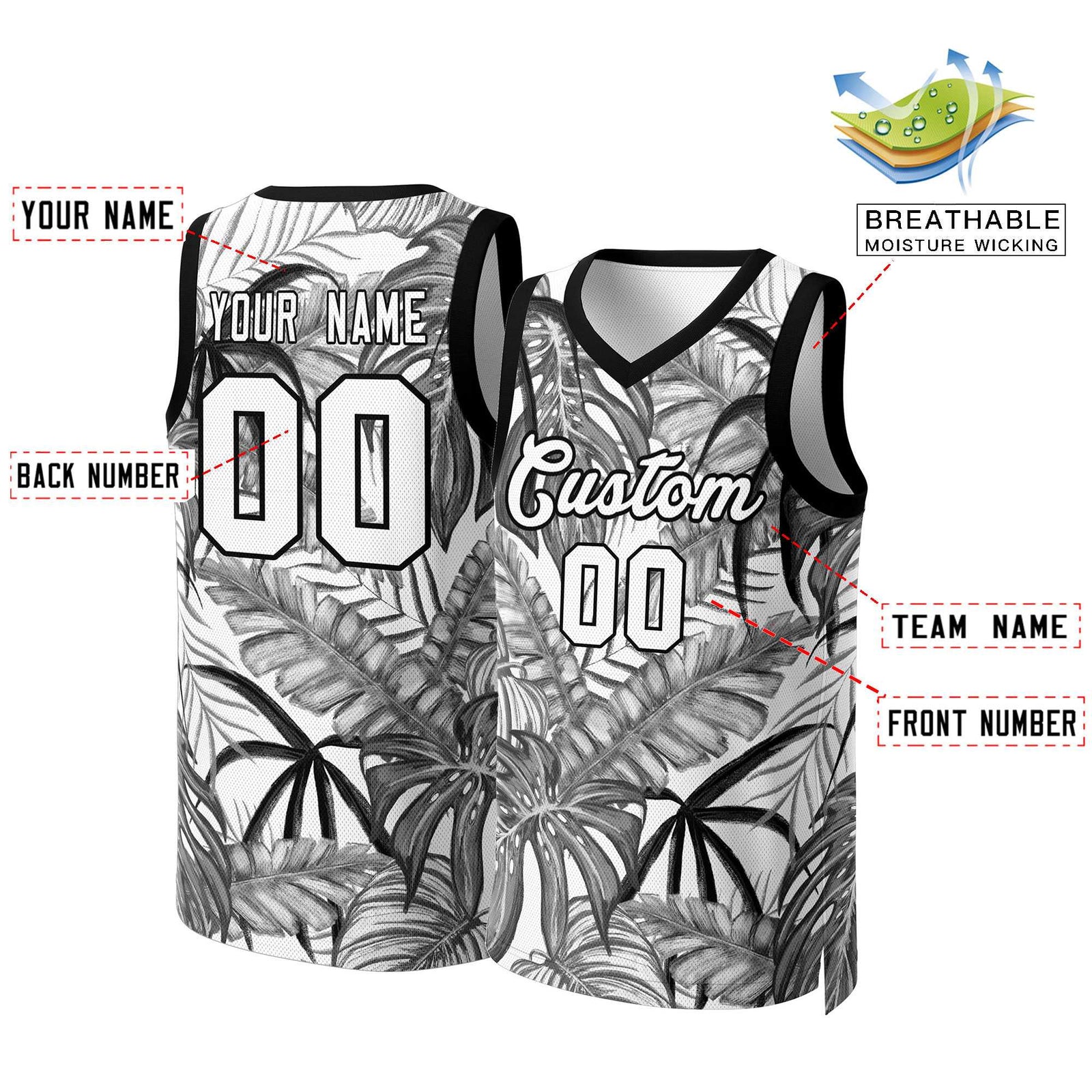 Custom Black White-Black Graffiti Pattern Tops Women Mesh Basketball Jersey