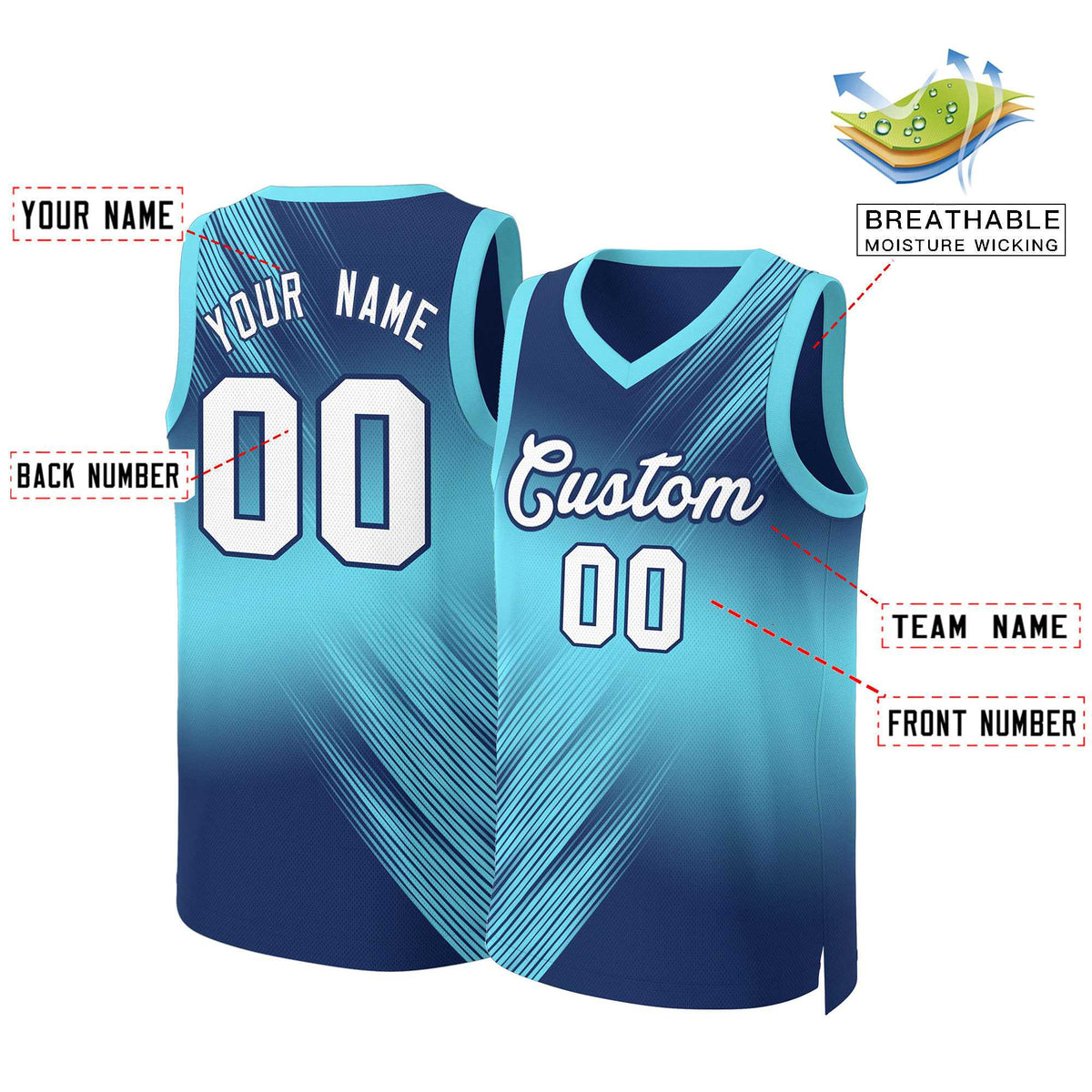 Custom Navy White-Navy Gradient Fashion Tops Slash Basketball Jersey