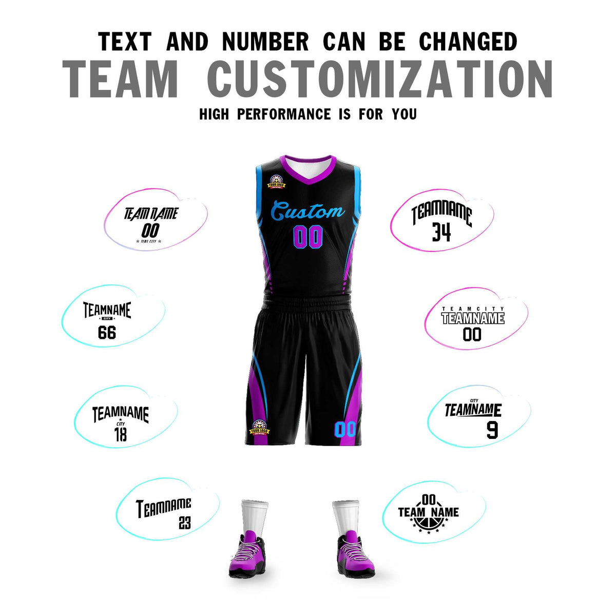 Custom Black Powder Blue Classic Sets Mesh Basketball Jersey