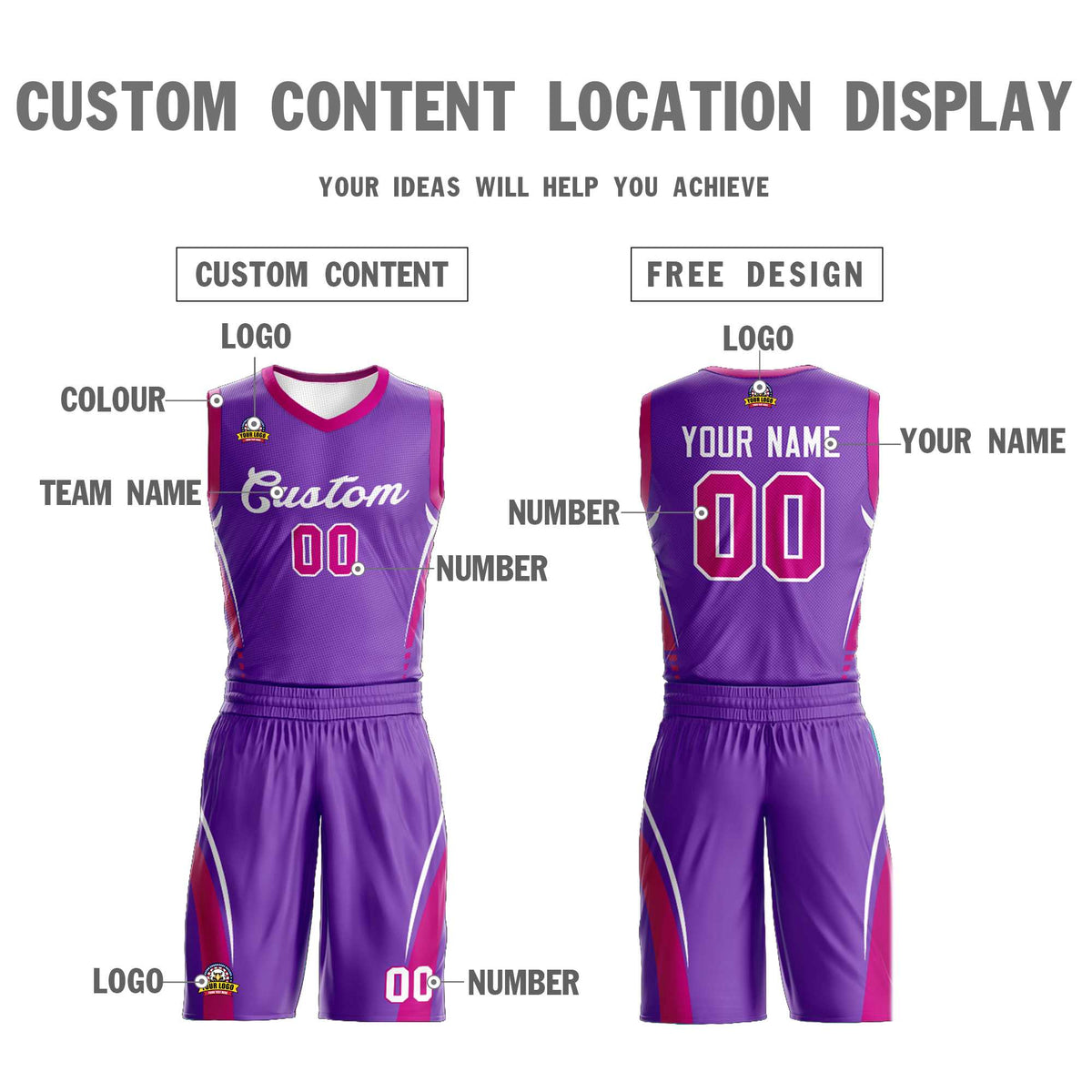 Custom Purple White Classic Sets Mesh Basketball Jersey
