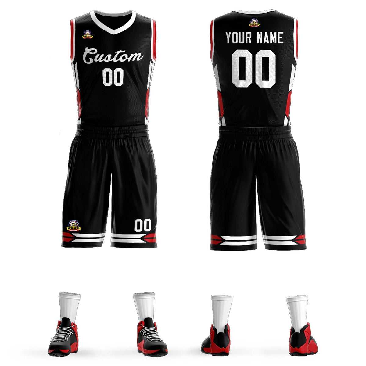 Custom Black White Classic Sets Mesh Basketball Jersey