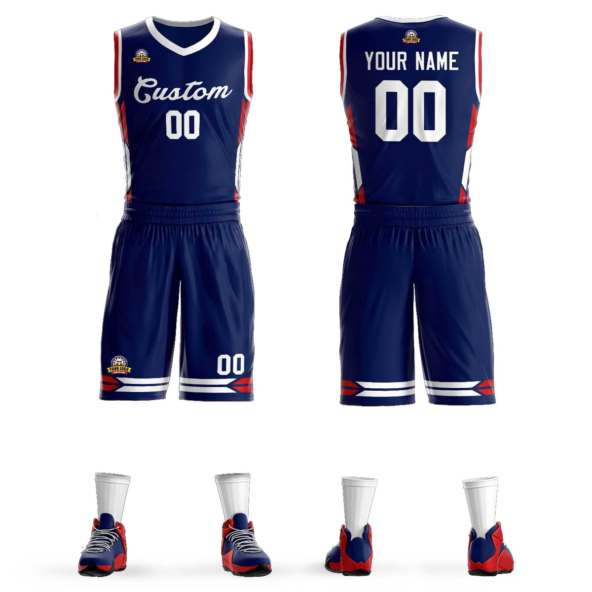 Custom Navy White Classic Sets Mesh Basketball Jersey