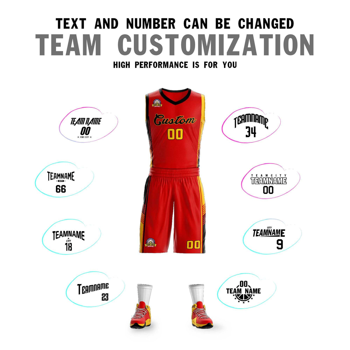 Custom Red Black-Gold Classic Sets Sports Uniform Basketball Jersey