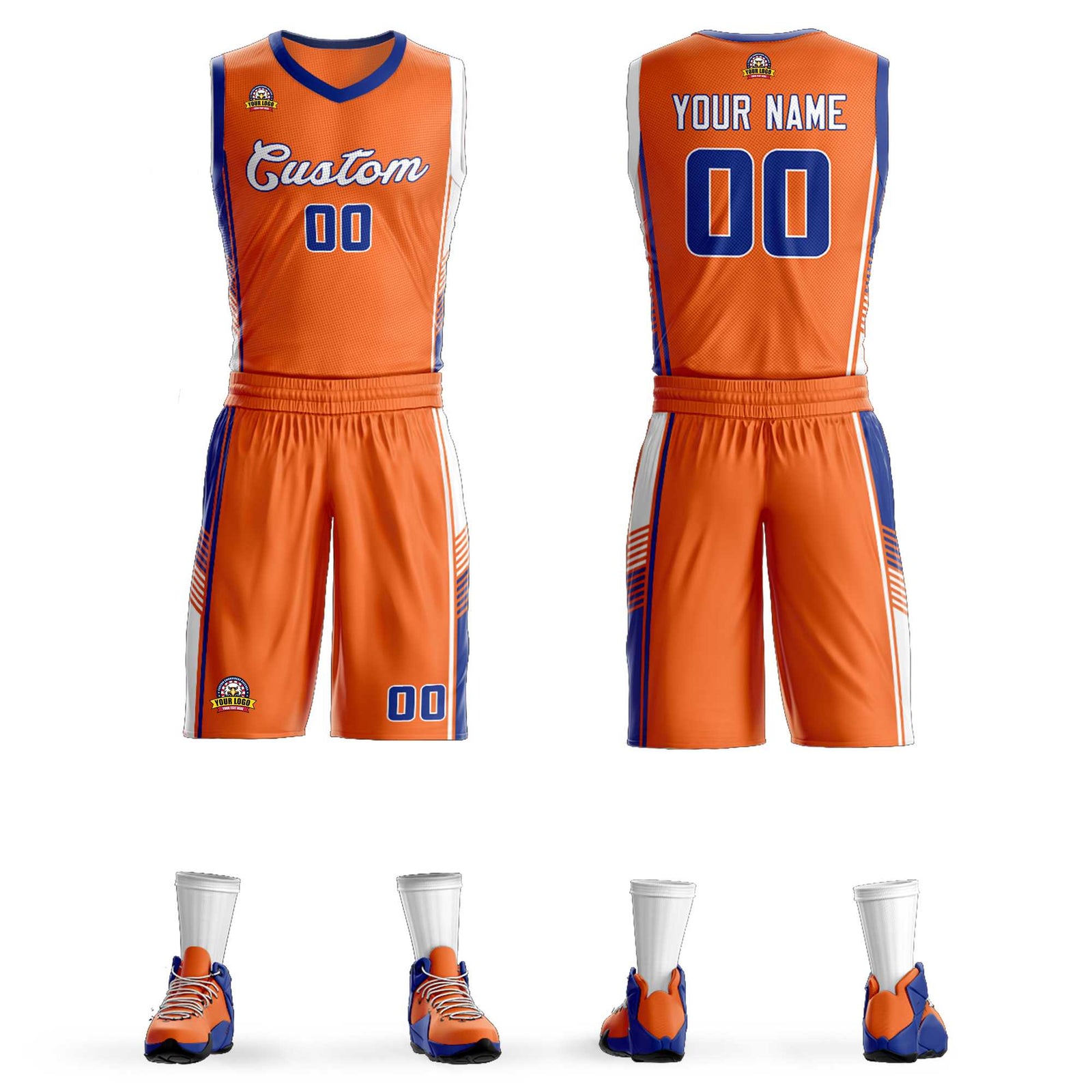 Custom Orange Royal-White Classic Sets Sports Uniform Basketball Jersey