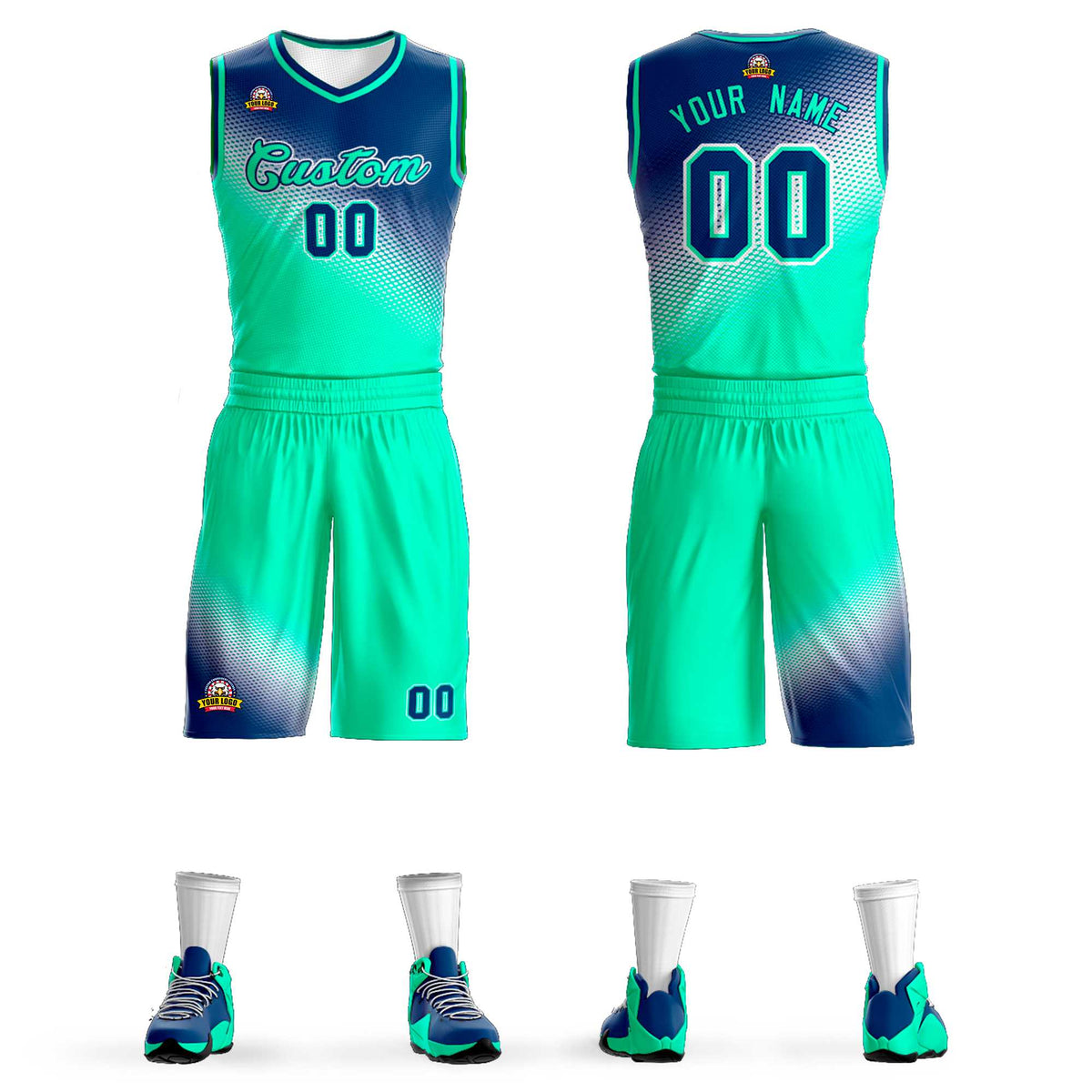 Custom Navy Neon Green Gradient Fashion Sports Uniform Basketball Jersey