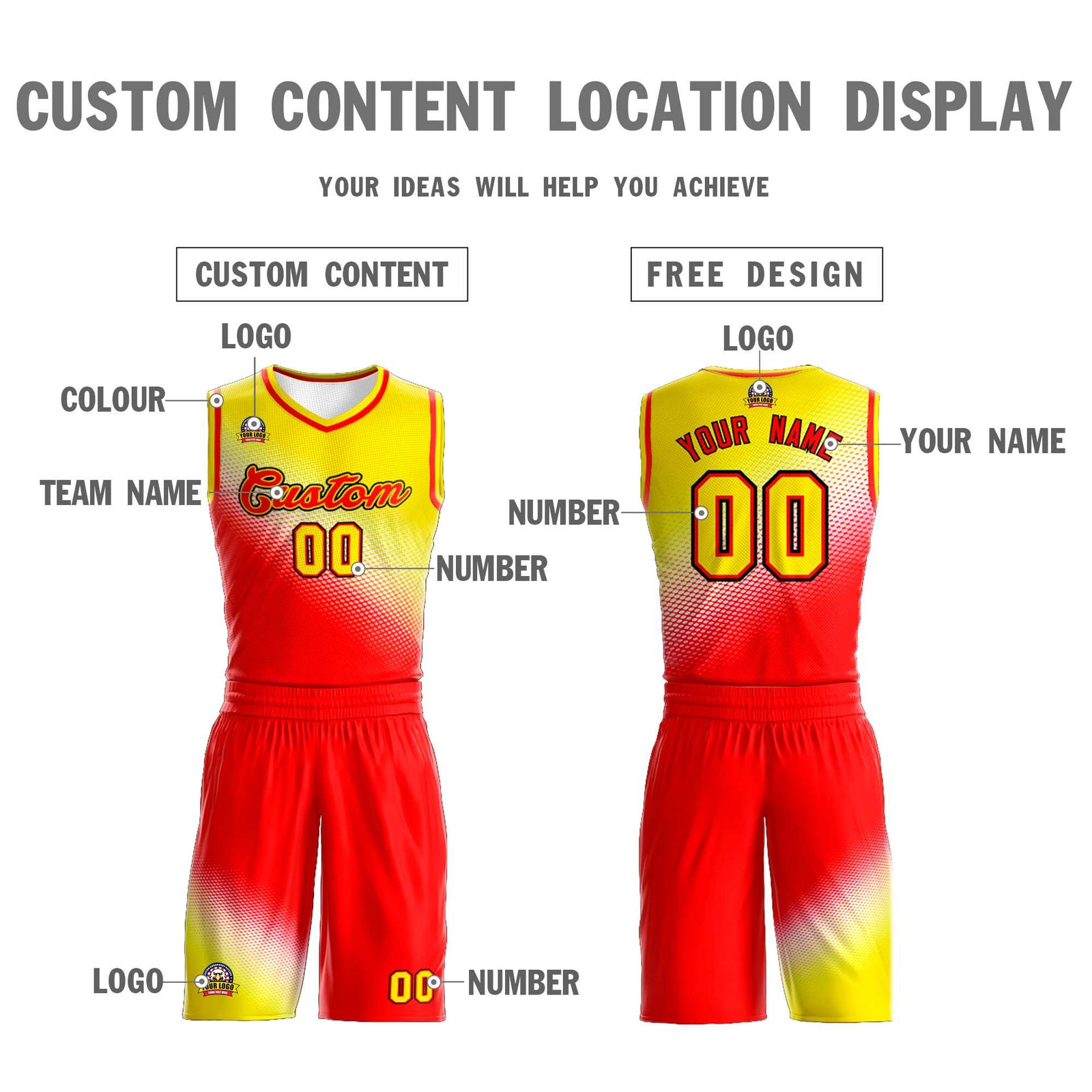 Custom Gold Red Gradient Fashion Sports Uniform Basketball Jersey