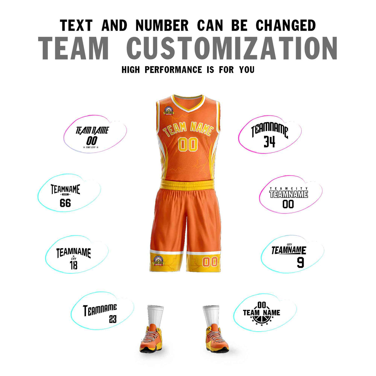 Custom Orange Gold-White Graffiti Pattern Sets Lightning Basketball Jersey