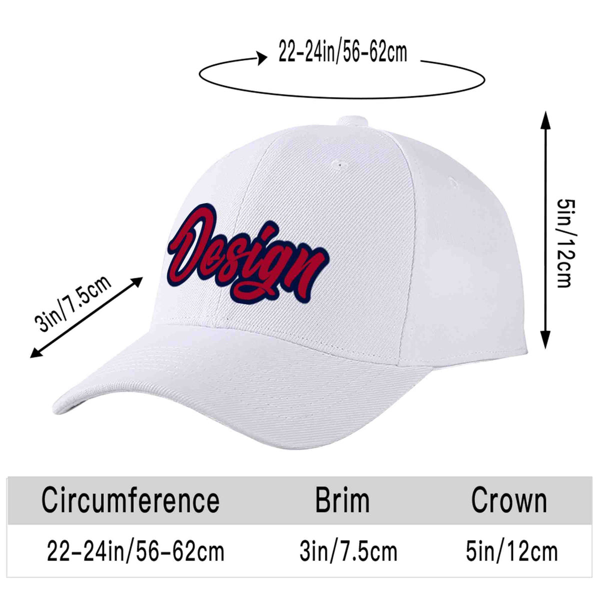 Custom White Red-Navy Curved Eaves Sport Design Baseball Cap