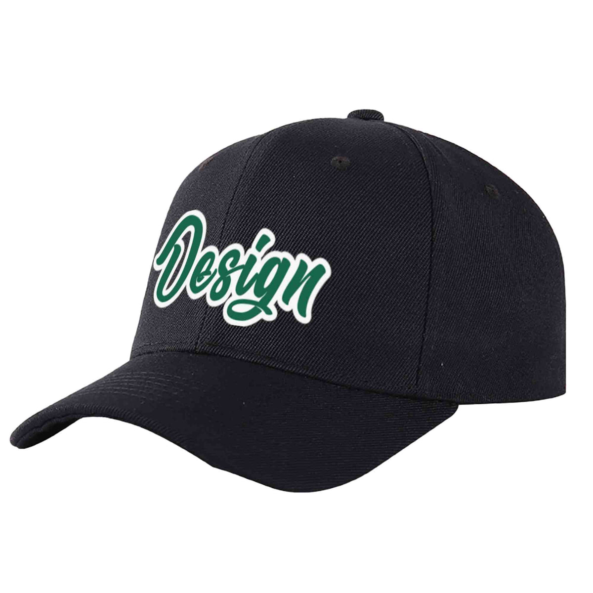 Custom Black Kelly Green-White Curved Eaves Sport Design Baseball Cap