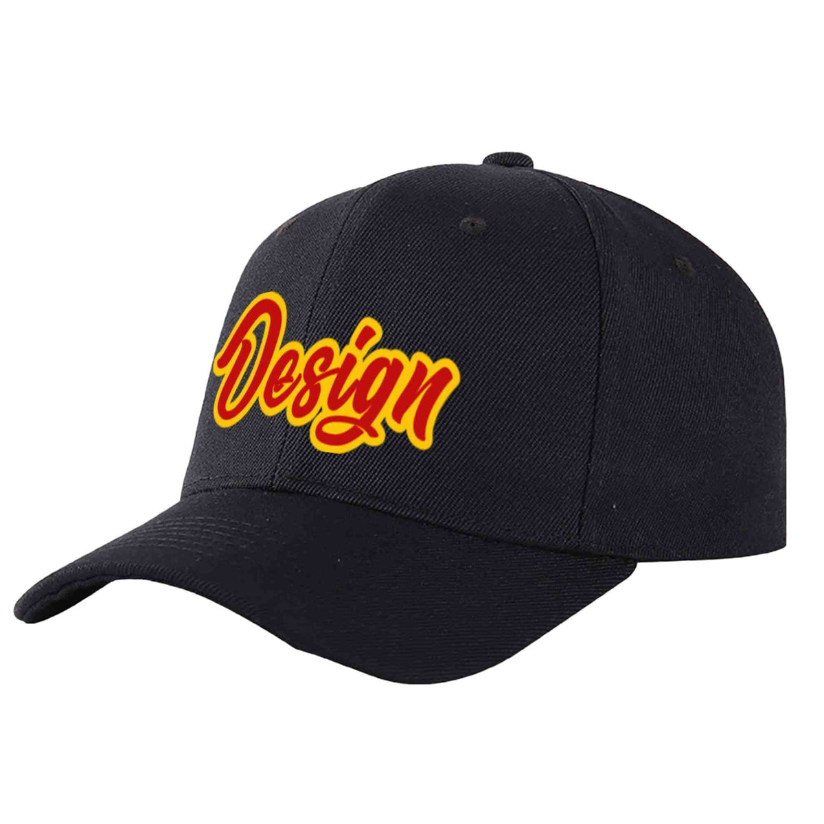 Custom Black Red-Yellow Curved Eaves Sport Design Baseball Cap