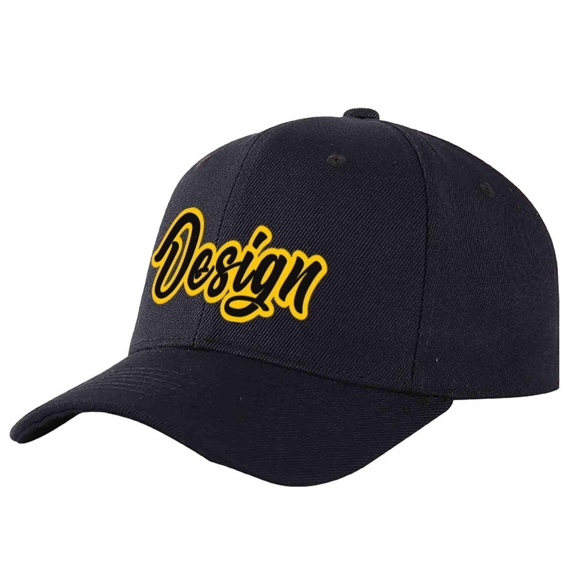 Custom Black Black-Gold Curved Eaves Sport Design Baseball Cap
