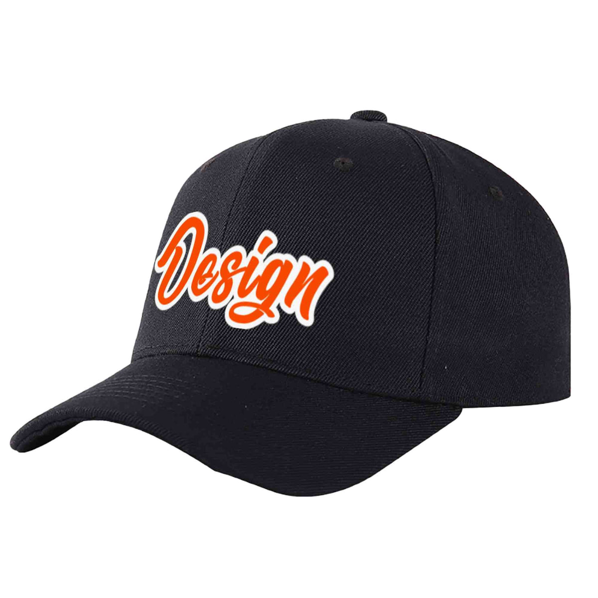 Custom Black Orange-White Curved Eaves Sport Design Baseball Cap