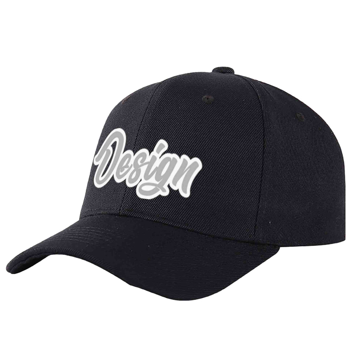 Custom Black Gray-White Curved Eaves Sport Design Baseball Cap