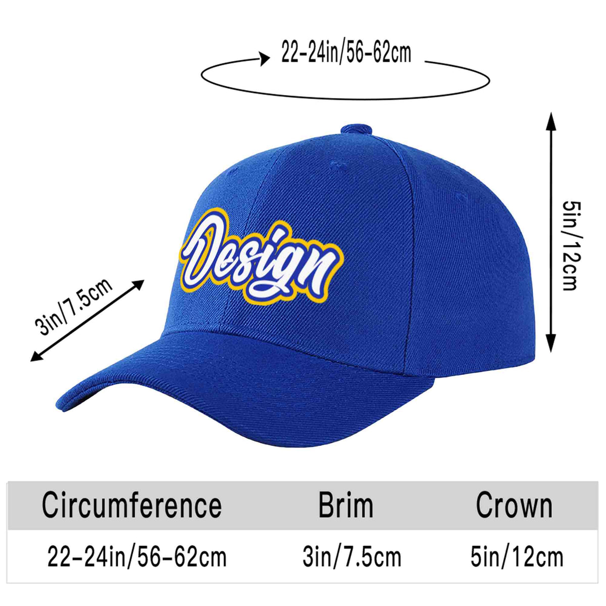 Custom Royal White-Royal Curved Eaves Sport Design Baseball Cap